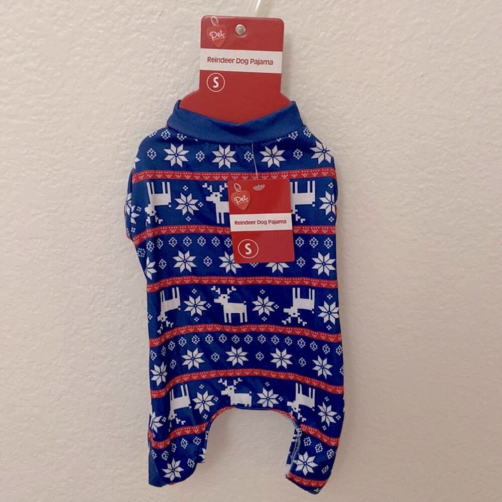 Pet Central Dog Christmas Pajamas Sz S Small Puppy Dark Blue White Red Print